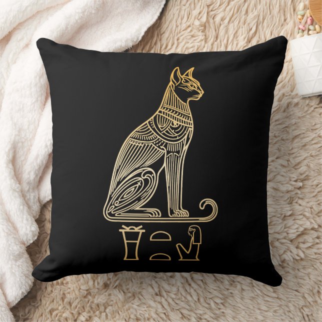 Cojín Decorativo Bastet, Diosa Gata Egipcia. Nombre en jeroglíficos (Manta)