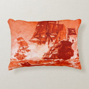 Cojín Decorativo BATALLA DE BARCO PIRATA EN rojo