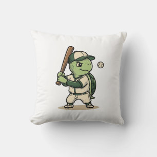 Cojín Decorativo Bateador de béisbol de tortuga linda arte vectoria