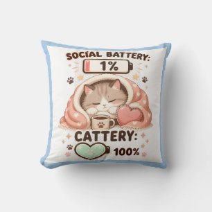 Cojín Decorativo Batería Social Gatería Cita de Gato Adorable Intro