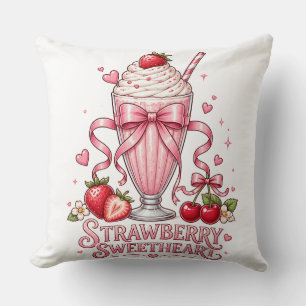 Cojín Decorativo Batido de Fresa Dulce Postre Rosa Adorable