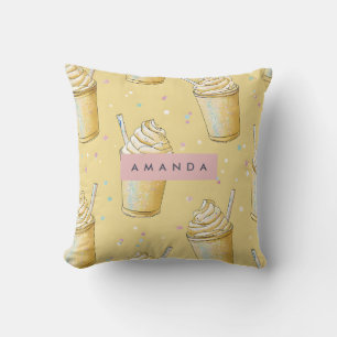 Cojín Decorativo Batido de Vainilla Dorada Personalizado con Brillo
