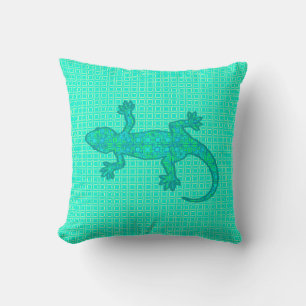 Cojín Decorativo batik tribal Gecko - turquesa / pavo real