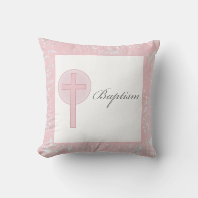 Cojín Decorativo Bautismo Chica de encaje rosado (Anverso)