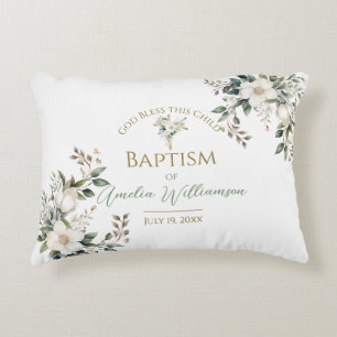 Cojín Decorativo Bautismo floral verde sabio