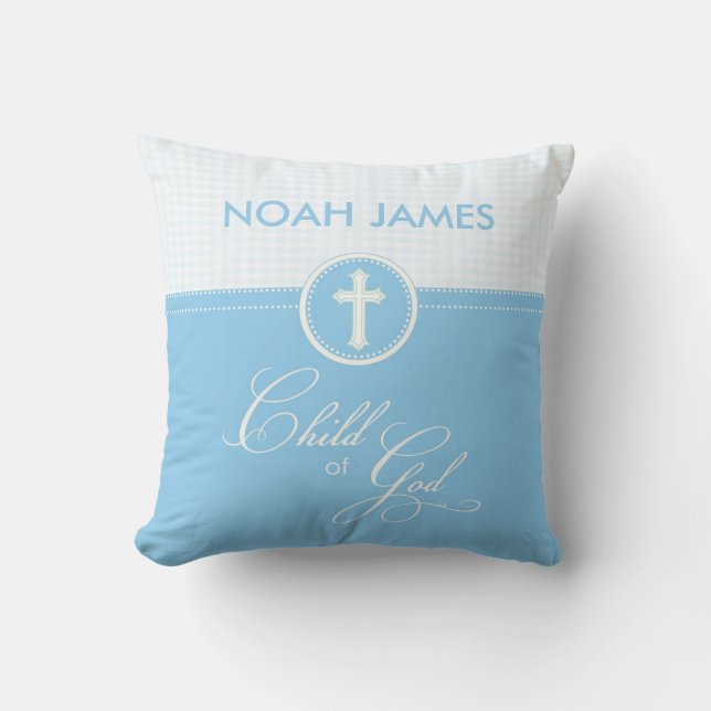 Cojín Decorativo Bautismo Hito azul de Dios, Personalizable (Anverso)