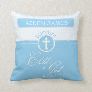 Cojín Decorativo Bautismo, Nombre Personalizado, Niño de Dios Azul