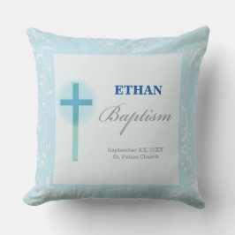 Cojín Decorativo Bautizo de Niño con Encaje Azul