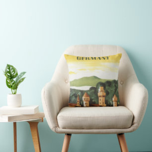Cojín Decorativo Baviera, Alemania, arte de viaje vintage castillo 