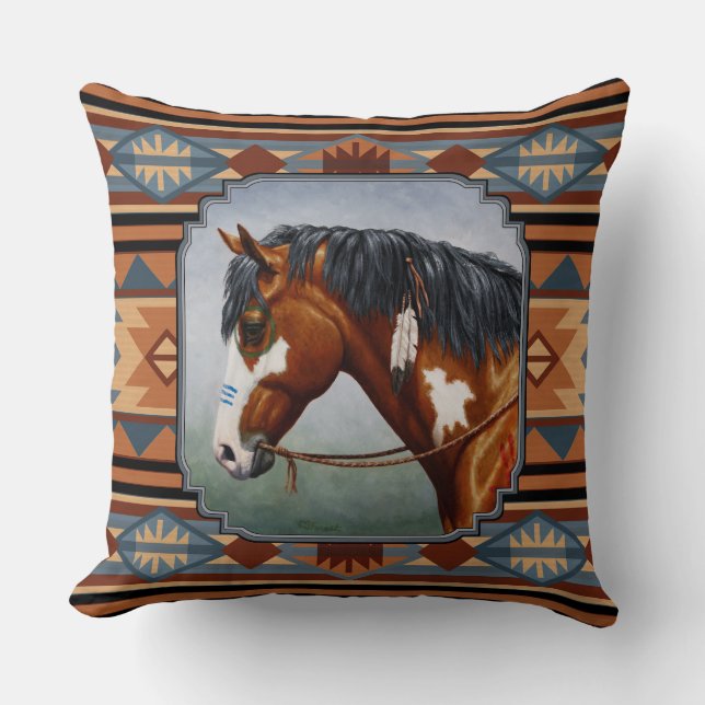 Cojín Decorativo Bay Pinto War Horse Southwestern Design (Anverso)
