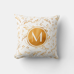 Cojín Decorativo Bayas de oro en monograma de diseño en blanco
