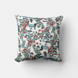 Cojín Decorativo Bayas rojas y azules festivas de siempre verde cor