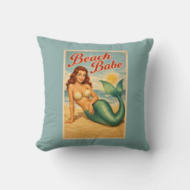 Cojín Decorativo Beach Babe Pin-Up Mermaid -Retro Coastal Life Teal
