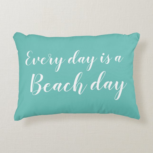 Cojín Decorativo Beach Day Turquoise Script Beach Accent Pillow (Anverso)