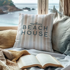 Cojín Decorativo Beach House Beige & Blue Stripe Coastal