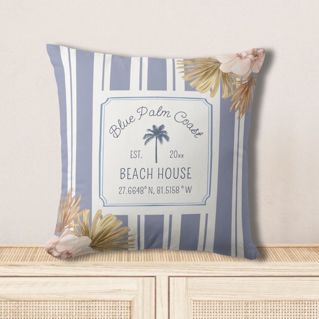 Cojín Decorativo Beach House Blue Stripes Coastal Boho Farmhouse (In situ)