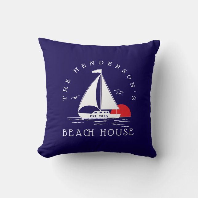 Cojín Decorativo Beach House  Nautical boat Sunset Vacation (Anverso)