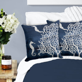 Cojín Decorativo Beach House Naval Nautical Vintage Seahorse Coral