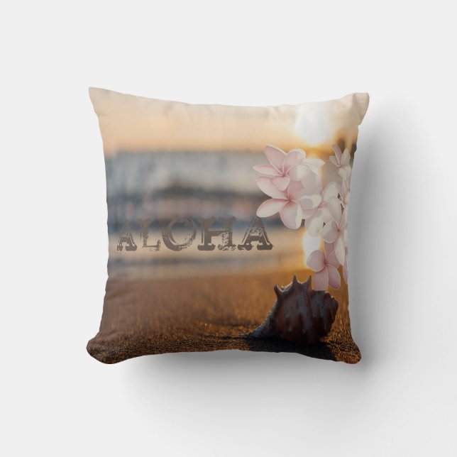 Cojín Decorativo Beach Sunset Seashell, Plumeria, Aloha (Anverso)