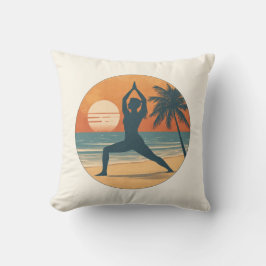 Cojín Decorativo Beach Sunset Yoga Silhouette | Reversible Coastal
