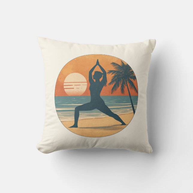 Cojín Decorativo Beach Sunset Yoga Silhouette | Reversible Coastal (Anverso)