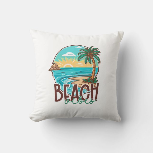 Cojín Decorativo Beach Vibes Sunset - Palm Tree & Ocean (Anverso)
