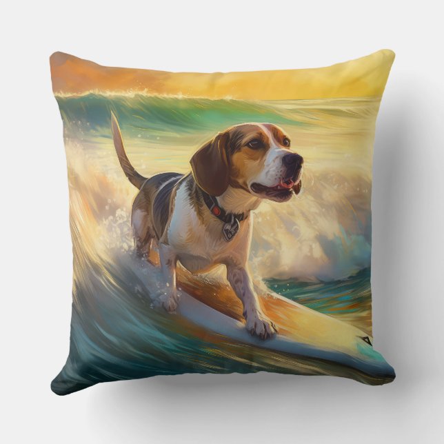Cojín Decorativo Beagle Beach Surfing Painting (Reverso )
