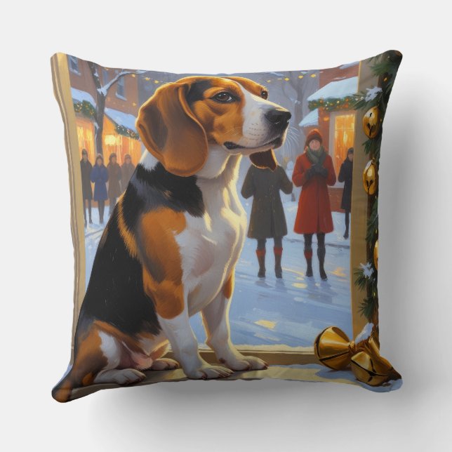 Cojín Decorativo Beagle Con Luces Navideñas Fiesta (Reverso )