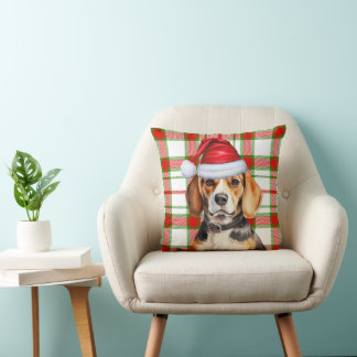 Cojín Decorativo Beagle Dog Red Green Holiday Plaid Navidades
