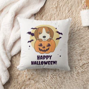 Cojín Decorativo Beagle En Calabaza Dulces Perros Feliz Halloween
