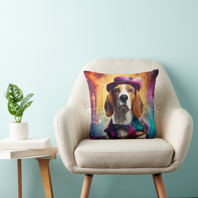 Cojín Decorativo Beagle en traje vibrante (Silla)