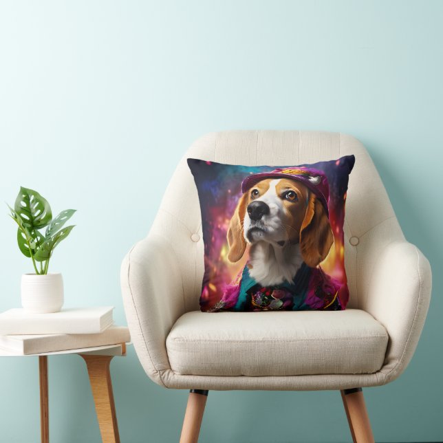 Cojín Decorativo Beagle en un Gorra rosado (Silla)