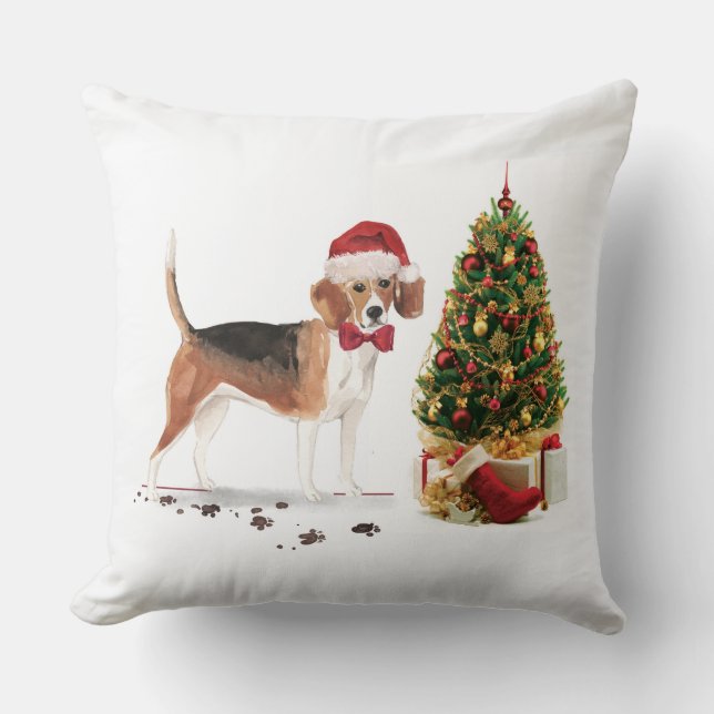 Cojín Decorativo Beagle graciosos Navidades perro con árbol (Anverso)