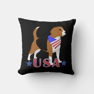 Cojín Decorativo Beagle Red White Blue USA Patriótico Negro