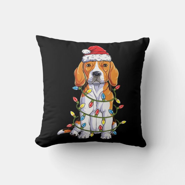 Cojín Decorativo Beagle Santa Christmas Tree Enfoca regalos de Navi (Anverso)