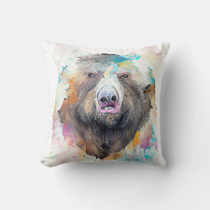 Cojín Decorativo Bear Grizzly Wild Animal Nature Watercolor Art
