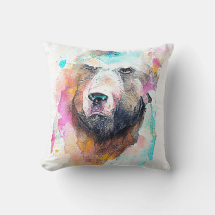 Cojín Decorativo Bear Grizzly Wild Animal Nature Watercolor Art