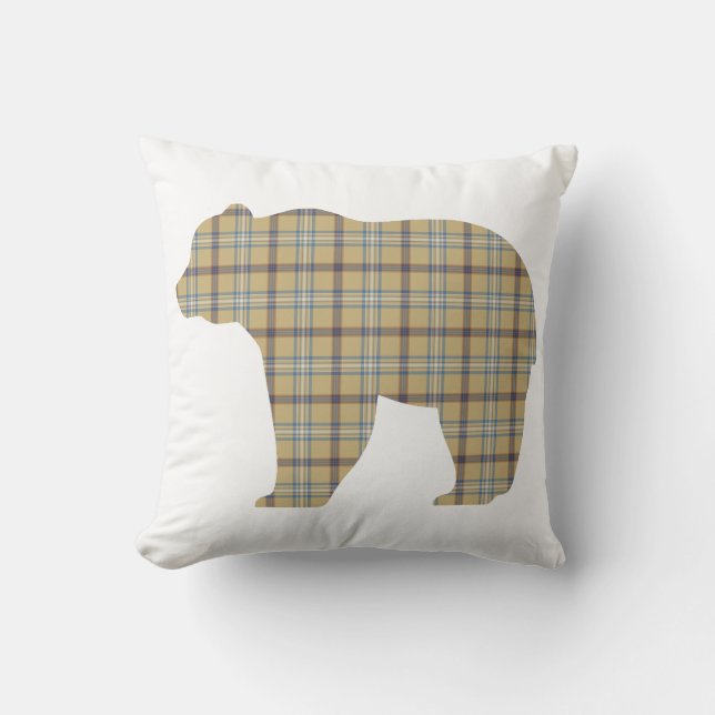 Cojín Decorativo Bear Shape Plaid Tan Blue Cabin Core (Anverso)