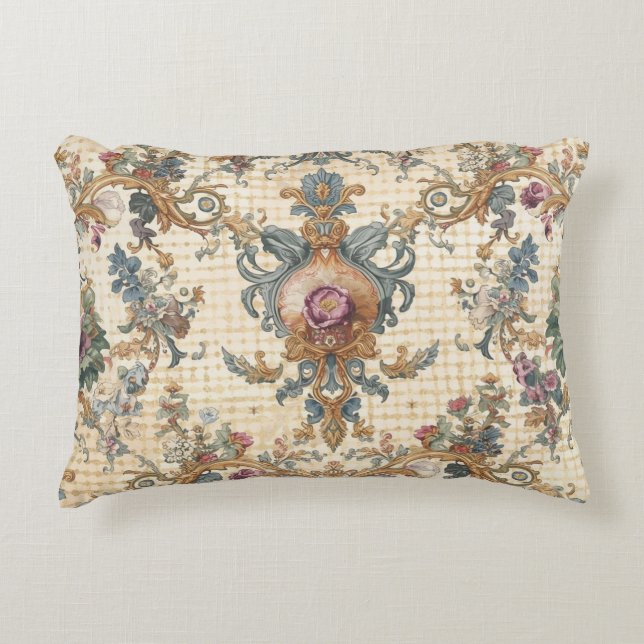 Cojín Decorativo Beautiful, Blue Beigi Gold Ornament Flowers (Anverso)