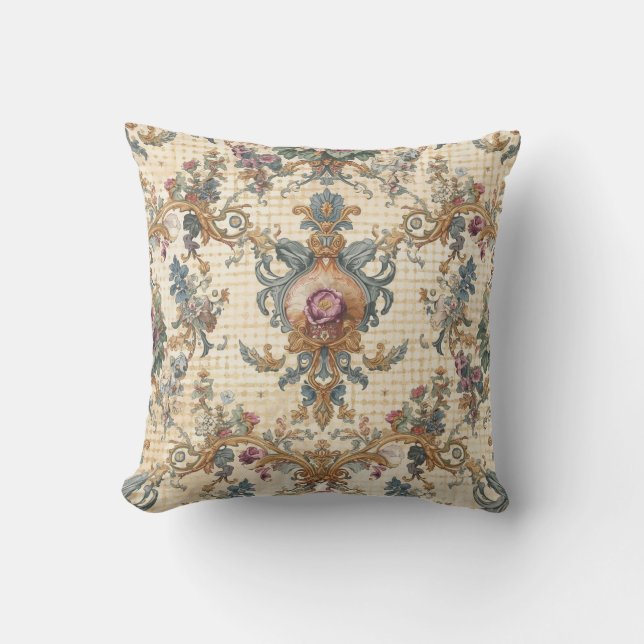 Cojín Decorativo Beautiful, Blue Beigi Gold Ornament Flowers (Anverso)