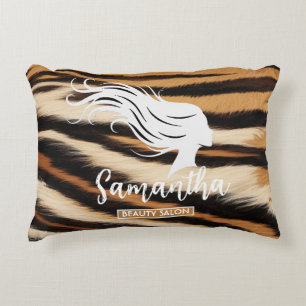 Cojín Decorativo Beauty Salon Custom Name Tiger Print Salon Bag