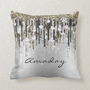 Cojín Decorativo Beauty Studio Hairdresser Makeup Gray Gold Diamond