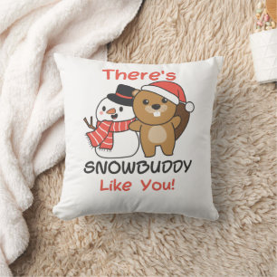 Cojín Decorativo Beaver, hay un muñeco de nieve como Snowman Pun