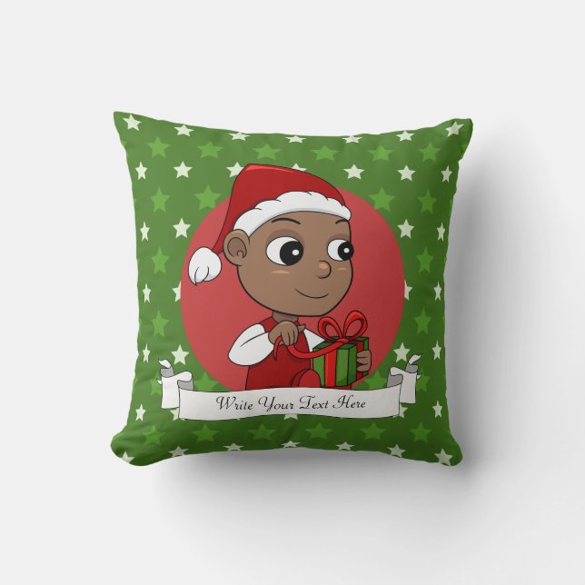 Cojín Decorativo Bebé afroamericano con sombrero de Papá Noel (Anverso)