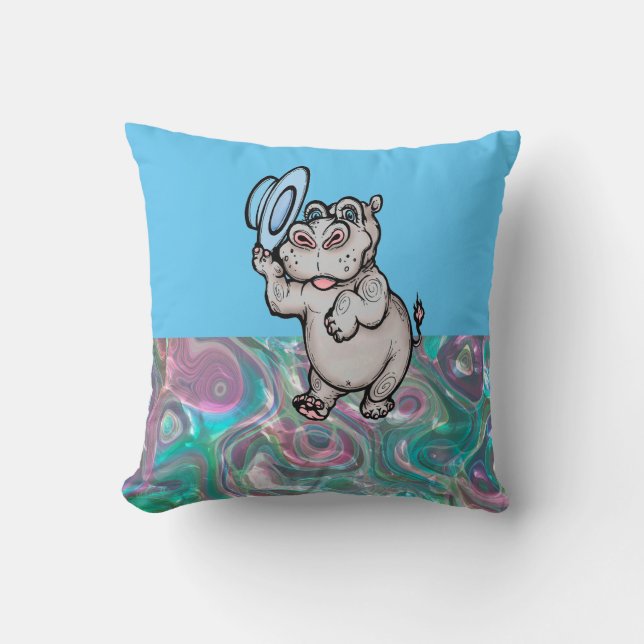 Cojín Decorativo Bebé azul moderno para niños Hipopótamo (Anverso)