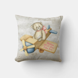 Cojín Decorativo Bebé Bear Airplane Watercolor Bebé Chica Vintage