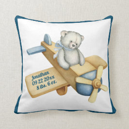 Cojín Decorativo Bebé Bear Airplane Watercolor Bebé Vintage