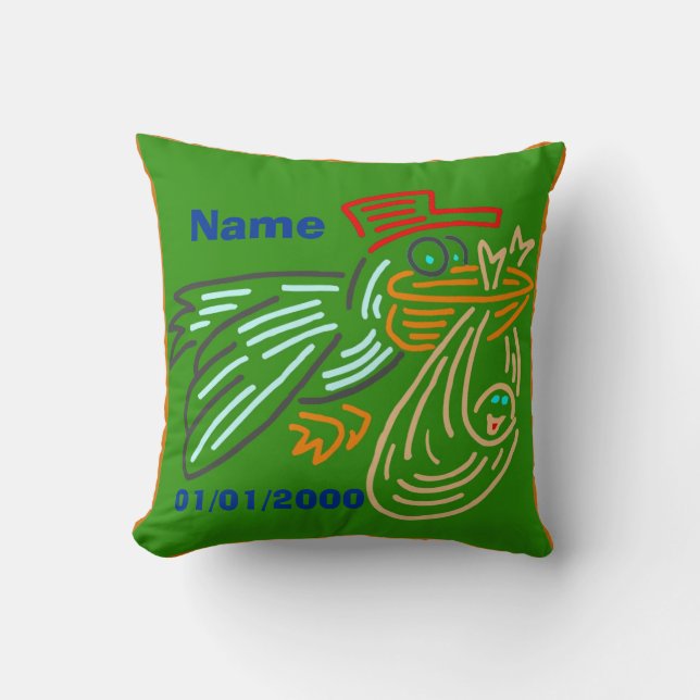 Cojín Decorativo Bebé Birthday Stork Pillow Green (Anverso)