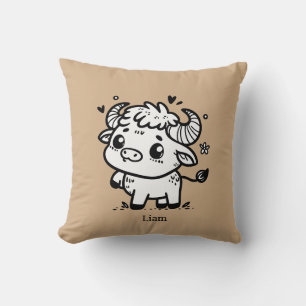 Cojín Decorativo Bebé de búfalo fluffy - Animal de la granja Kawaii