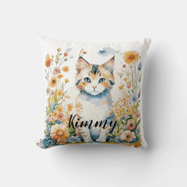Cojín Decorativo Bebé de gato floral (Anverso)